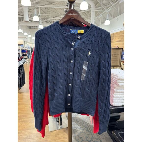 Polo Ralph Lauren Sweaters - NWT Polo Ralph Lauren Women 100% Cotton Cable Knit Cardigan Sweater Medium BLUE